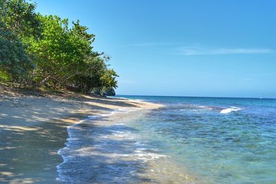 Scenic view of sea against blue sky