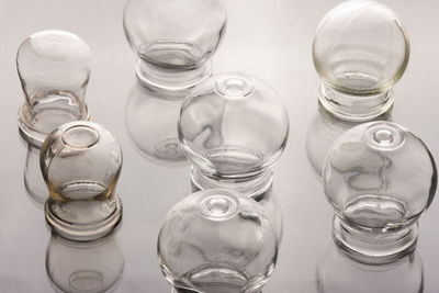 High angle view of empty glasses on table