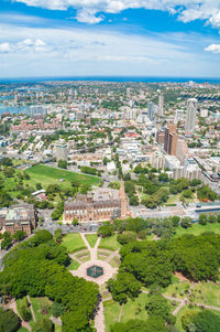 High angle view of buildings in city