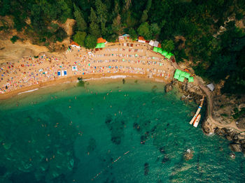 High angle view of people on beach