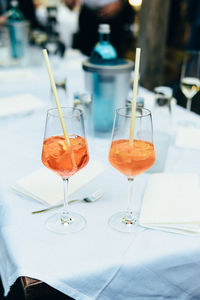 Close-up of wine in glass on table at restaurant