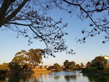 Scenic view of lake against clear sky