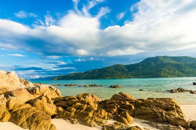 Scenic view of beach against sky