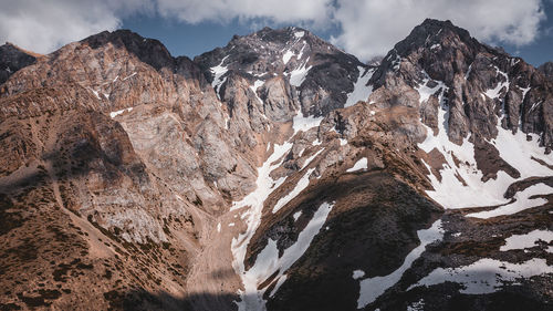 Panoramic view of snowcapped mountains against sky