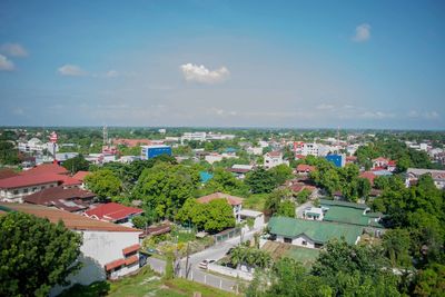 High angle view of townscape against sky