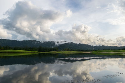 Scenic view of lake against sky