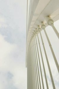 Low angle view of modern building against cloudy sky