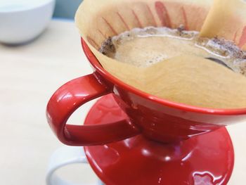 Close-up of coffee cup on table