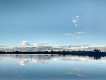 Scenic view of lake against blue sky