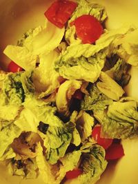 High angle view of chopped fruits in plate