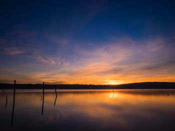 Scenic view of lake against sky during sunset