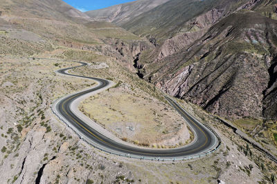 High angle view of road by mountain