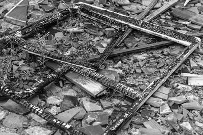 High angle view of damaged metal