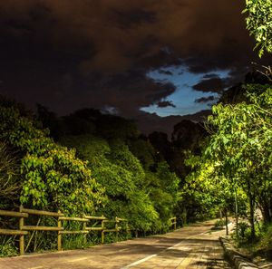 Scenic view of tree mountains against sky at night