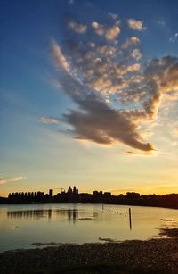 Scenic view of calm lake at sunset