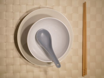 High angle view of empty plate on table at home