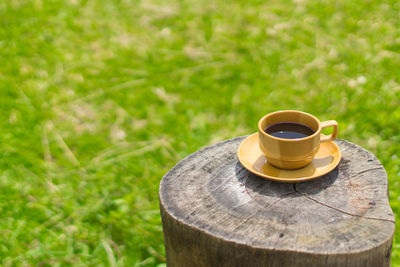 Close-up of coffee cup on table