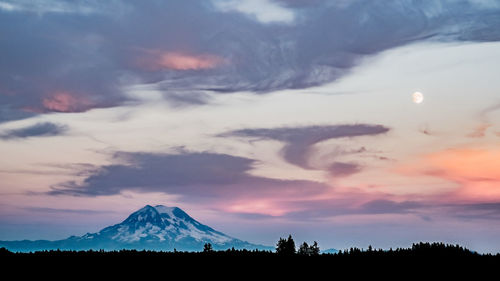 Scenic view of silhouette mountains against sky at sunset