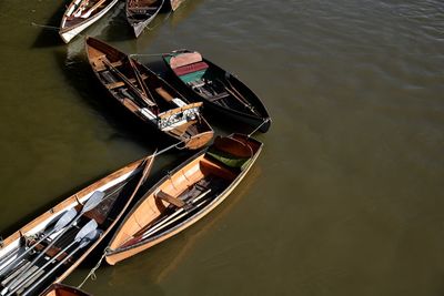 High angle view of boats moored in the river 