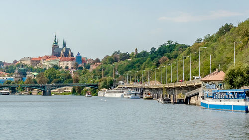 Panoramic view of river amidst buildings against sky