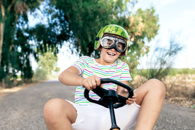 Portrait of a man riding motorcycle