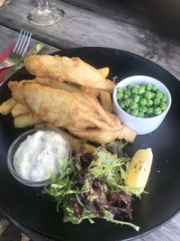 High angle view of food in plate on table