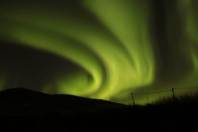 Low angle view of silhouette landscape against sky at night