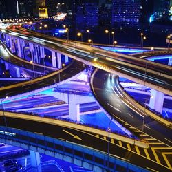 High angle view of illuminated bridge at night