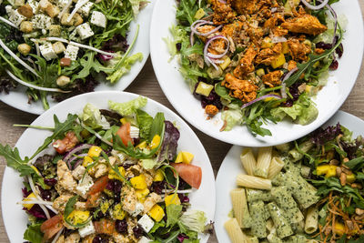 High angle view of food served in plate