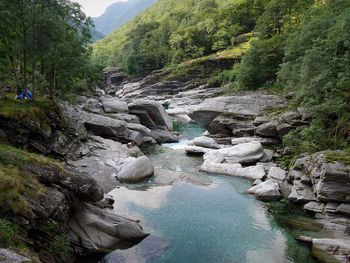 Scenic view of river flowing through rocks