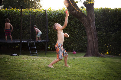 Boys playing outdoors