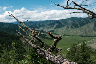 Scenic view of landscape and mountains against sky