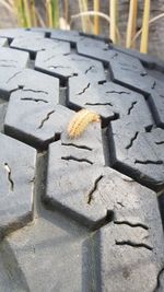 High angle view of text on stone at cemetery