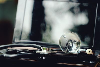 Close-up of car on table