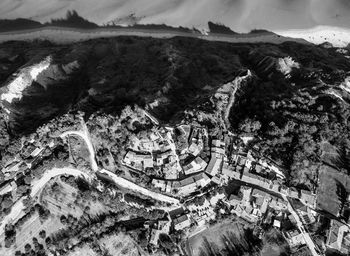 Italy, november 19, 2023 - aerial view of the small medieval village of fiorenzuola di focara
