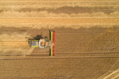 High angle view of lifeguard hut on agricultural land