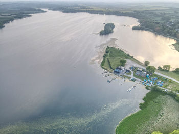 High angle view of boats on beach