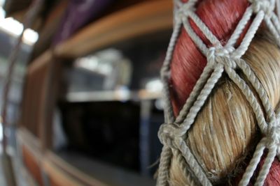 Close-up of rope on wood