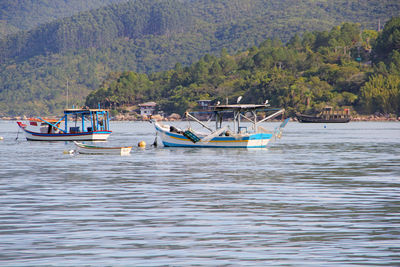 View of boats in river