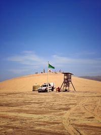 Scenic view of desert against clear blue sky