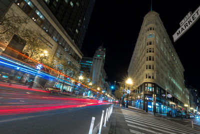 Light trails on road at night