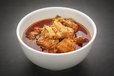 High angle view of food in bowl on table