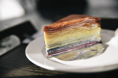 Close-up of cake in plate on table