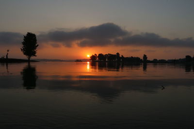 Scenic view of lake against sky during sunset