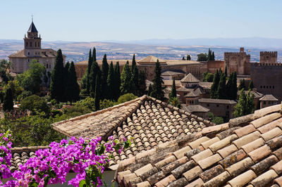 High angle view of alhambra palace against sky