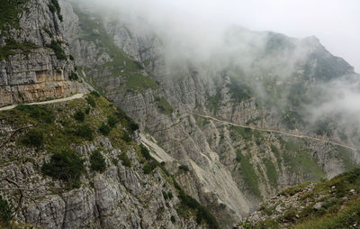 High angle view of fog on mountain