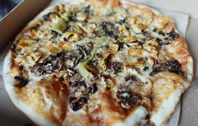 Close-up of pizza on table