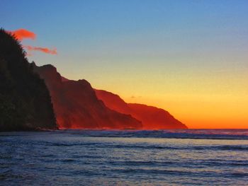 View of calm sea at sunset