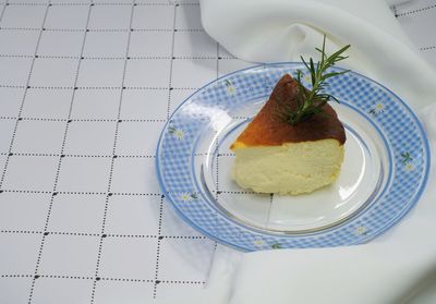 High angle view of cake served on plate