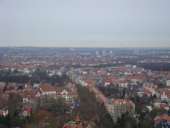 High angle shot of townscape against sky